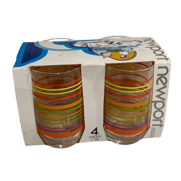Anchor Hocking Newport Striped Juice Glasses Set of 4 – 7 oz Vintage w/ Box - Picture 2 of 8